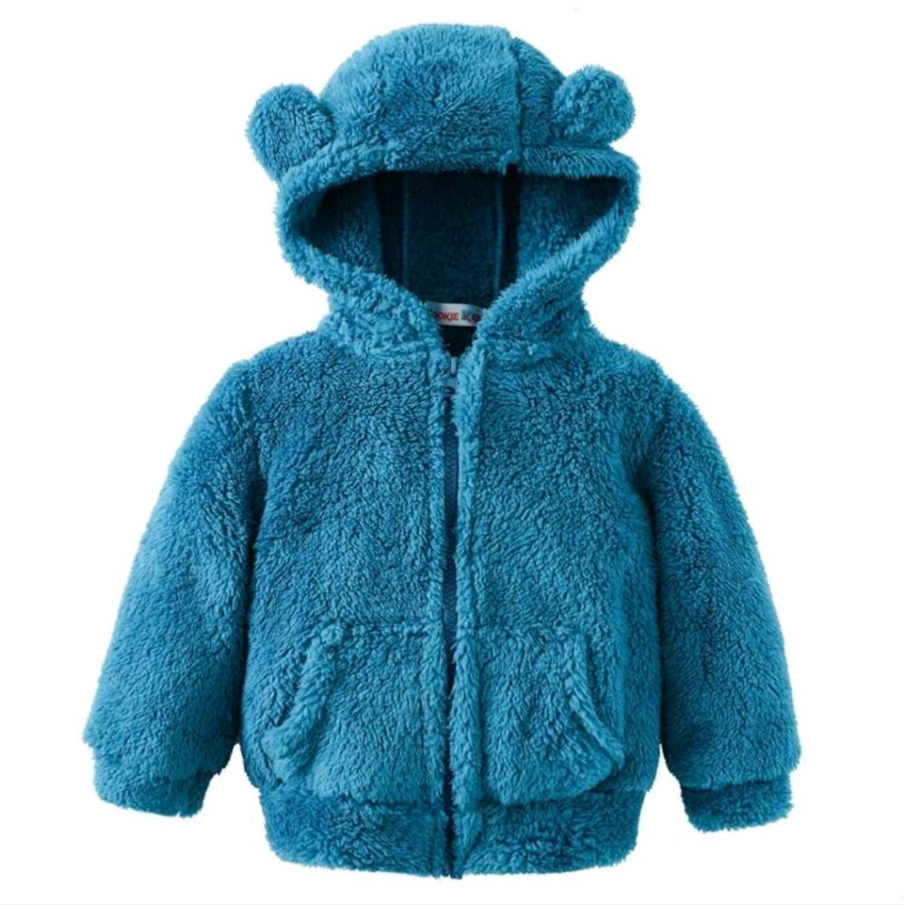 Kids 3D Ear Design Zippered Hooded Fleece Jacket (Size 6Y/120)